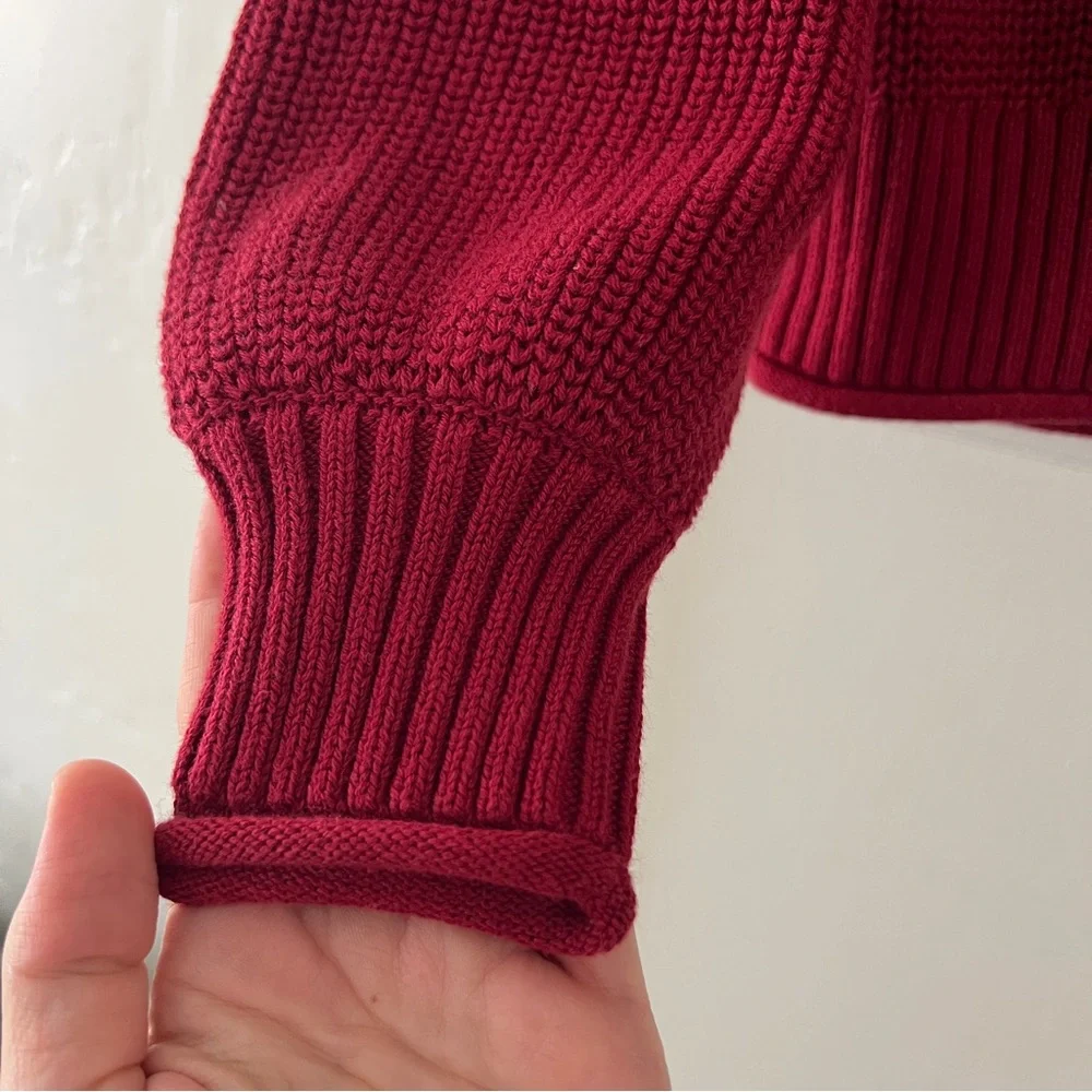 J Crew NWOT Womens Red Maroon Ribbed Cotton Button Collar Sweater Small - Picture 11 of 15